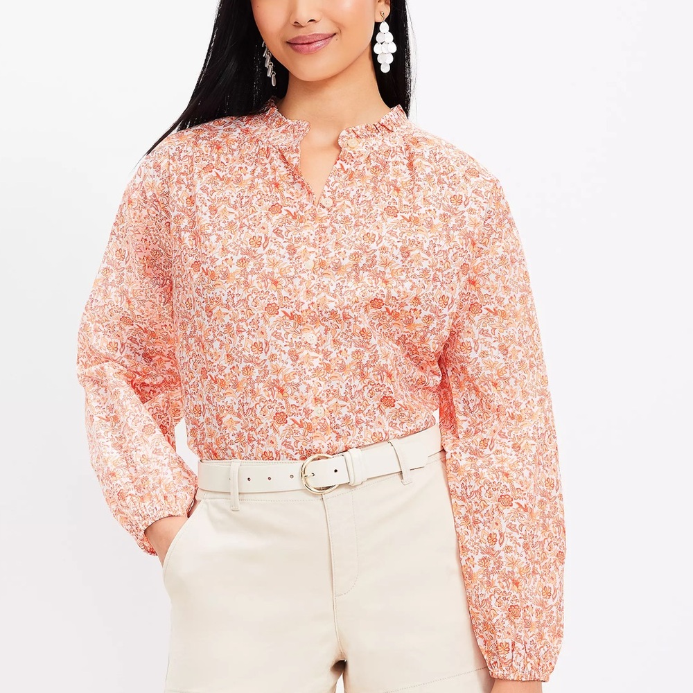 🍉 LOFT Floral Button Front Peasant Blouse